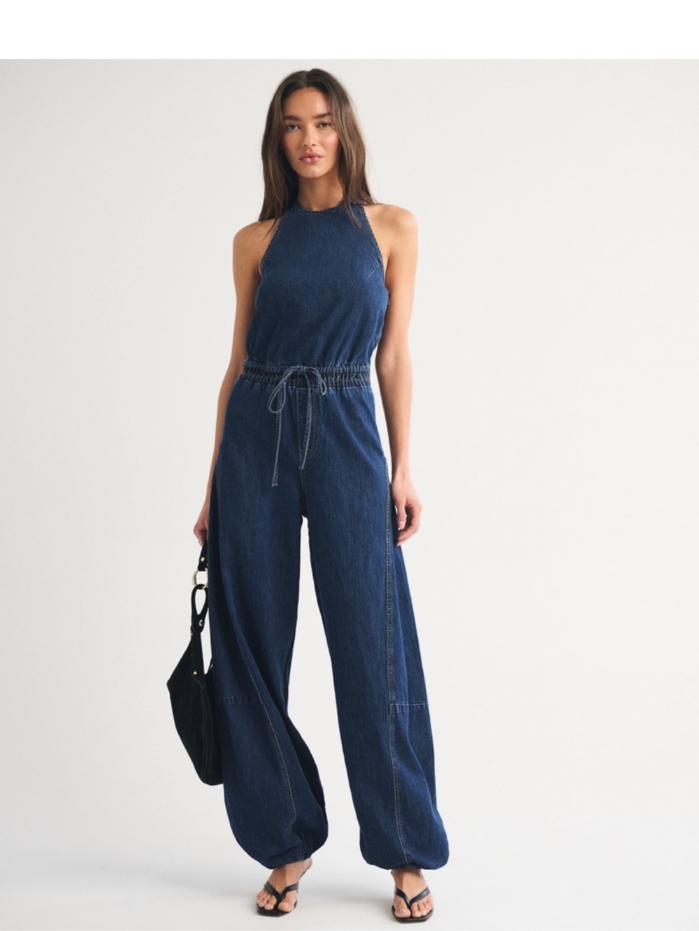 Abercrombie & Fitch Dark Blue Wide-Leg Denim Jumpsuit